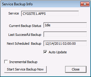 Service Backup Info Dialog Box
